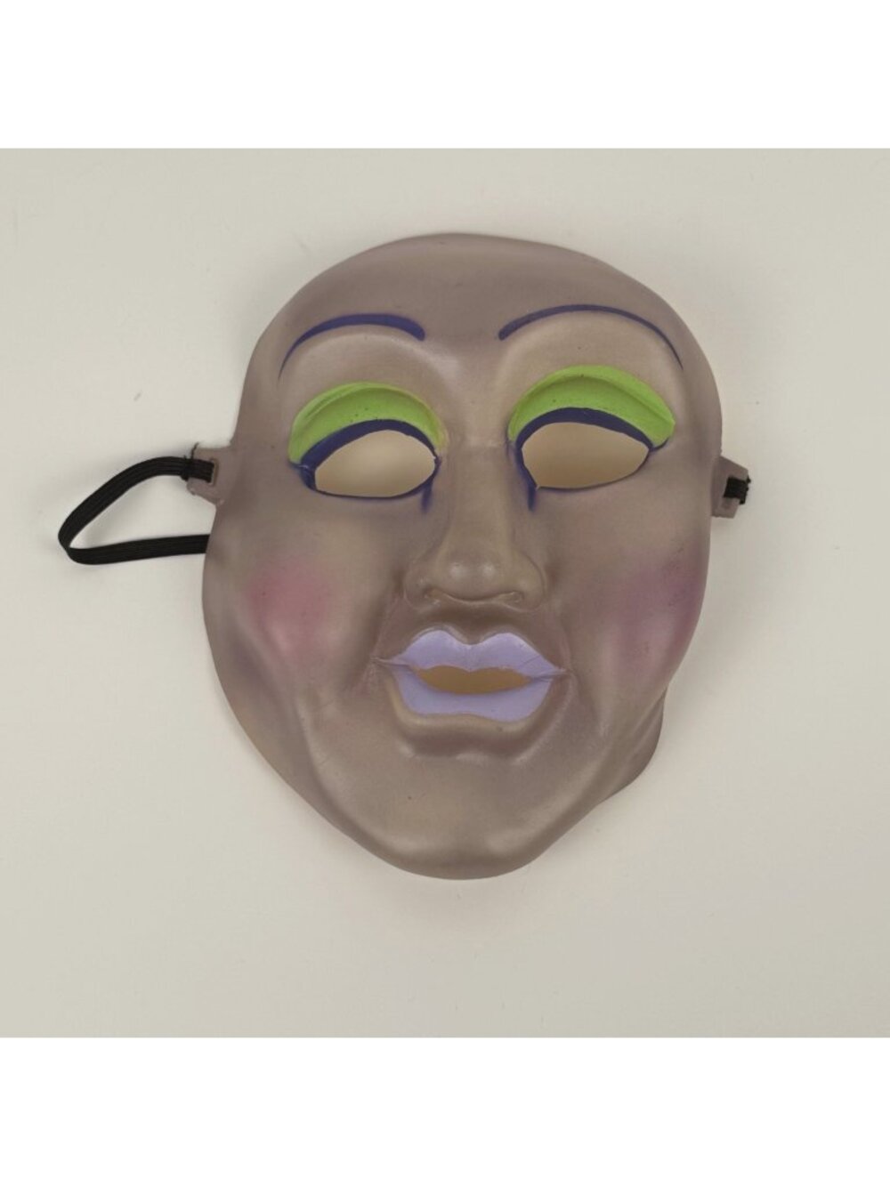 Vintage Rubber Halloween Mask Woman's Face Green Eyeshadow Purple Lips